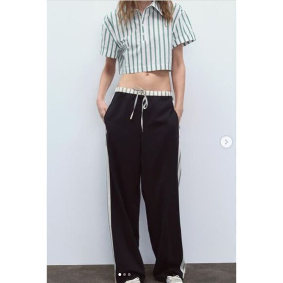 NWT ZARA STRIPED SIDE BAND PANTS Dark navy Ref 1255/405 - Picture 2 of 7